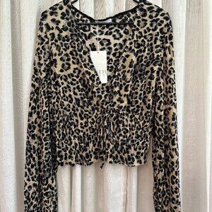 Zara Leopard Print Long Sleeve Wrap Crop Top